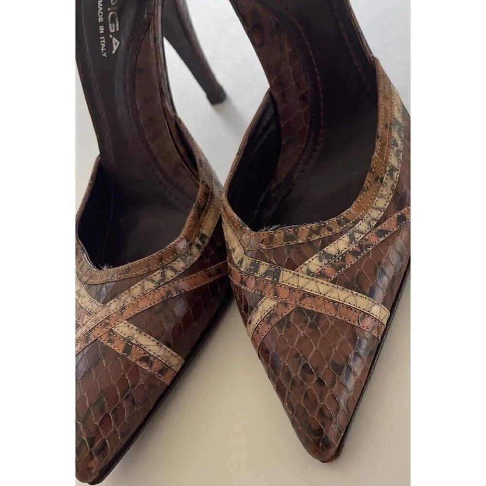 Vintage Via Spiga Snake Skin Leather Brown Multicolor Women’s Sz 8 Italy RARE